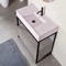 Modern Console Vanity with Grey Oak Cabinet, Pink Ceramic Sink, 35